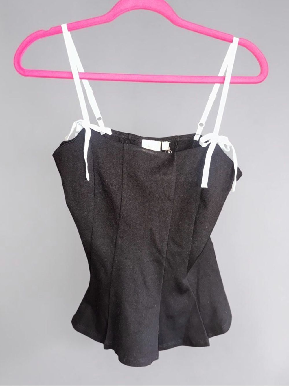 Good Luck Gem Black Cami Top with White Tie Straps